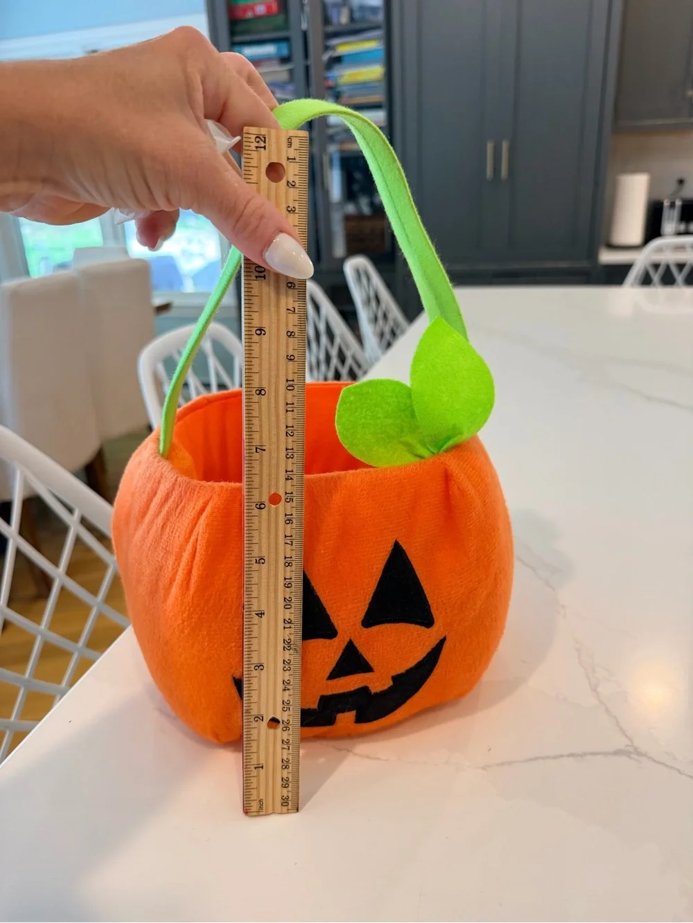Orange Pumpkin Trick-or-Treat Bucket with Green Handle
